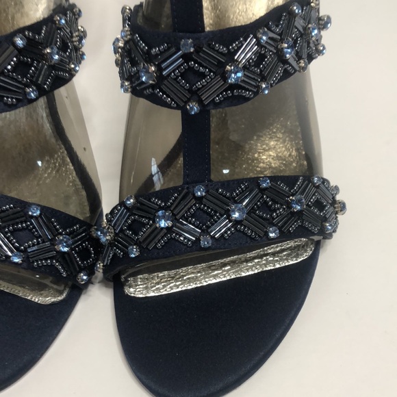 Adrianna papell navy stone & beaded open toe heels size 10M - Picture 2 of 8